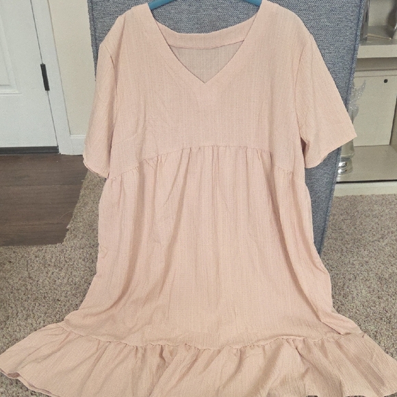 Peach V-Neck Ruffle Dress - Picture 1 of 6